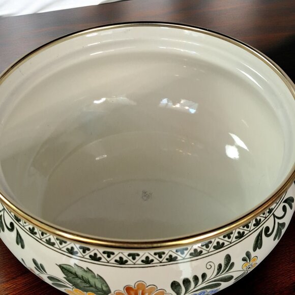 Vintage Asta Enamelware Floral Cookware With Brass Handles Germany with Lid . - Picture 2 of 11